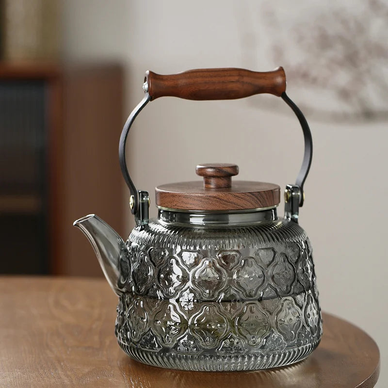 1000ml Embossed High Borosilicate Glass Teapot with Tea Strainer