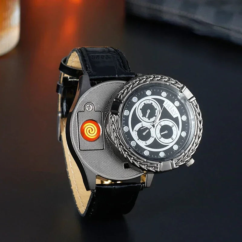 Rechargeable Metal Creative Watch Lighter Cool Trend Tungsten Filament Cigarette Lighter Men's Gift Cigarette Accessories