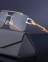 Rimless Sunglasses Vintage Sunglasses Women Luxury Fashion Glasses Square Wood Grain Shades