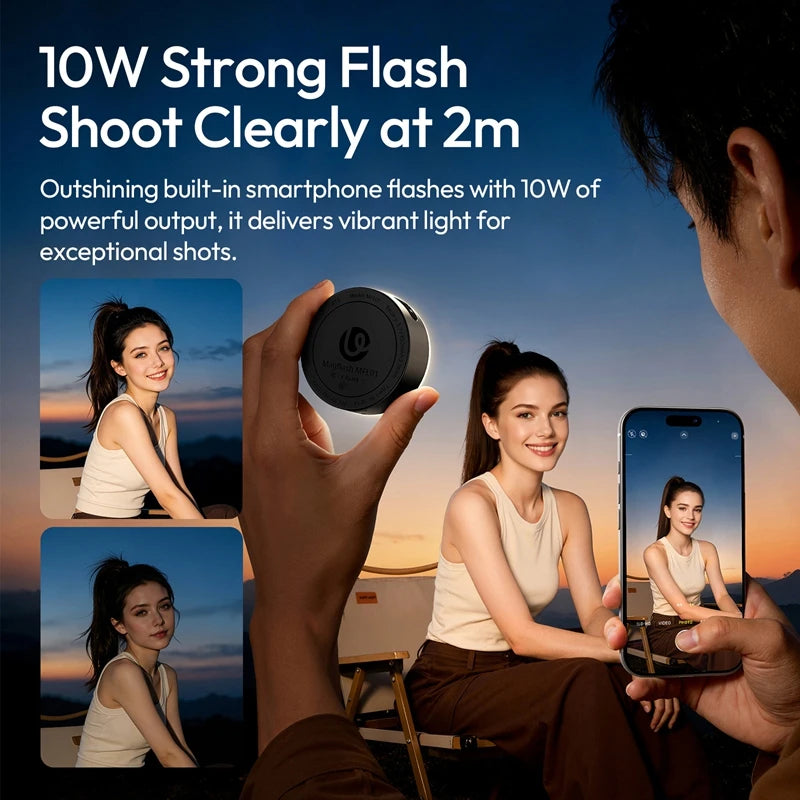 MFL01 Mini Magnetic Portable Phone Flash – 2500-8500K Bi-Color Dimmable Fill Light for iPhone & Android Vlog