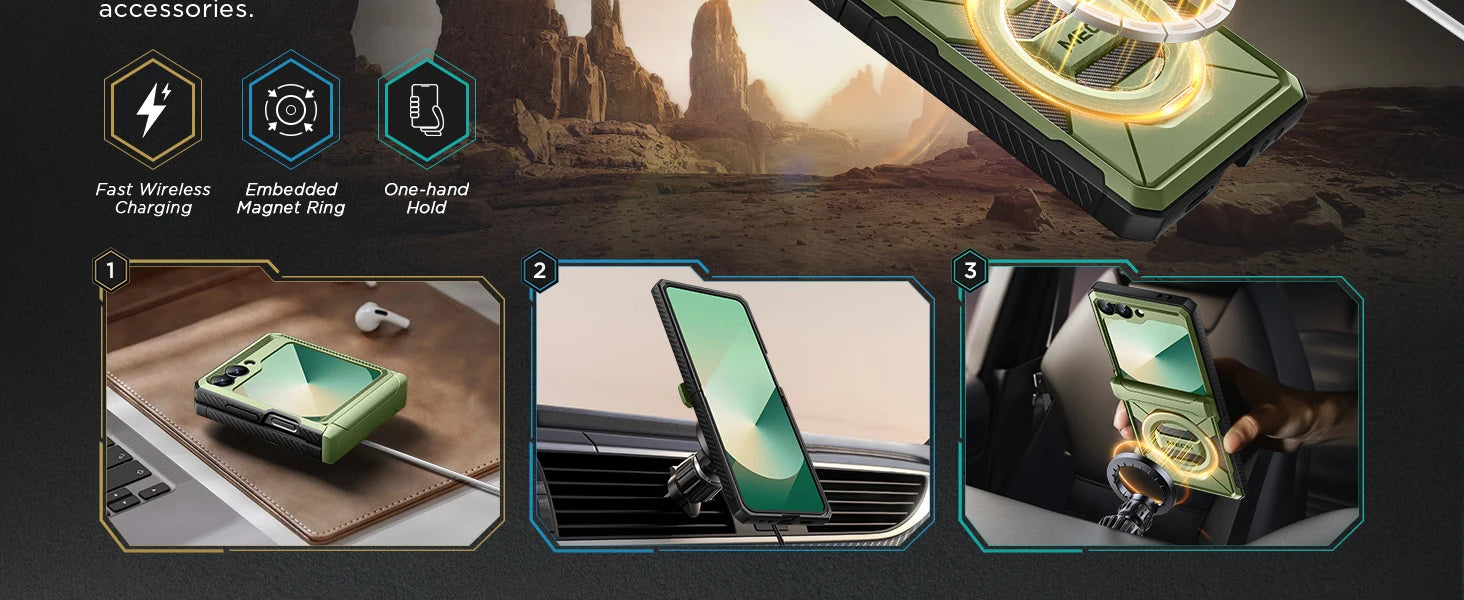 For Z Flip 7 FE/Z Flip 6 Cases Built-in  Ring Stand with Magsafe Full Coverage Hinge Protection Screen Protector Cover