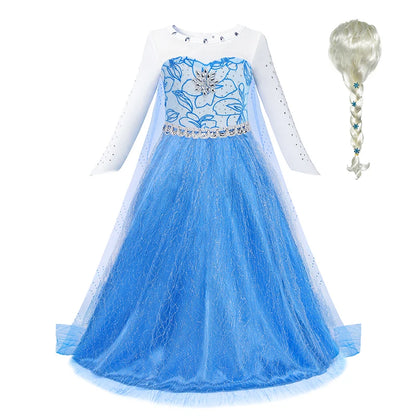 2-10Y Elsa Dress for Girl Disney Elsa Costume Snow Queen Dress for Cosplay Birthday Christmas Party Children Kids Frozen Costume