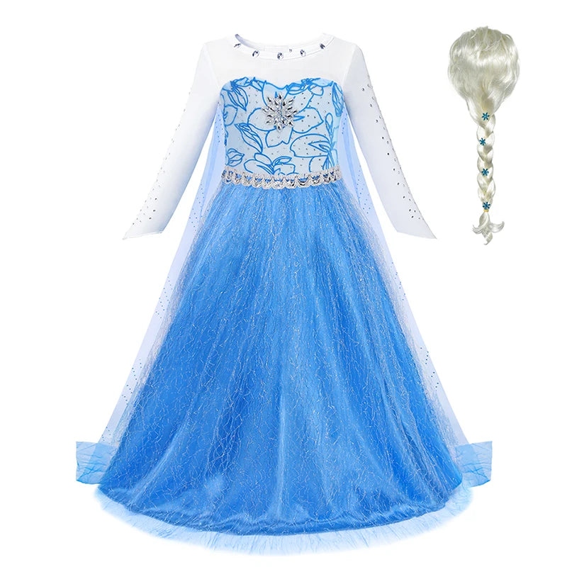 Elsa Dress for Girls Disney Elsa Costume Snow Queen Dress for Cosplay Birthday Christmas Party Children Kids Frozen Costume