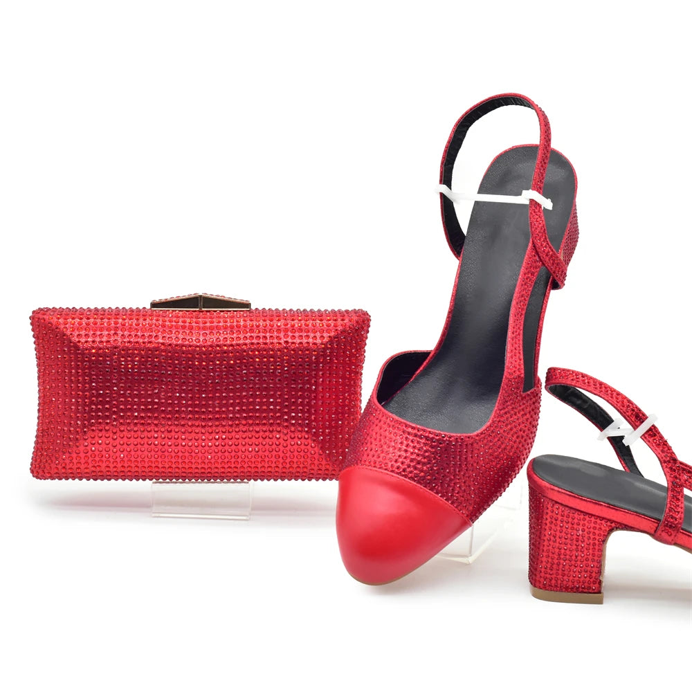Silver Shoe and Bag Set for Party in Women Shoes and Bags Set for Women Italian African Women Wedding Shoes with Rhinestone