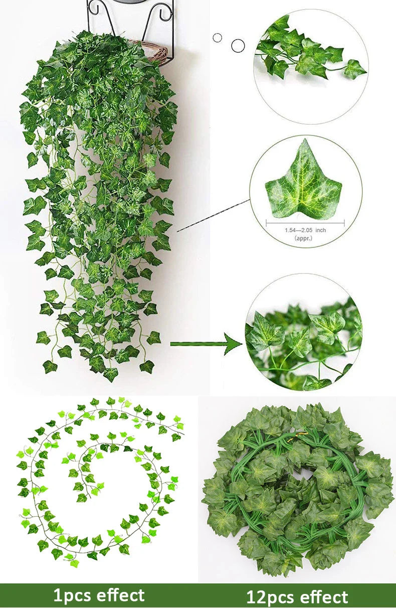 6pcs Artificial Ivy Leaves Plants Garland Plant Vines Fake Flowers Home Bedroom Party Garden Wedding Decoration Hanging Plants