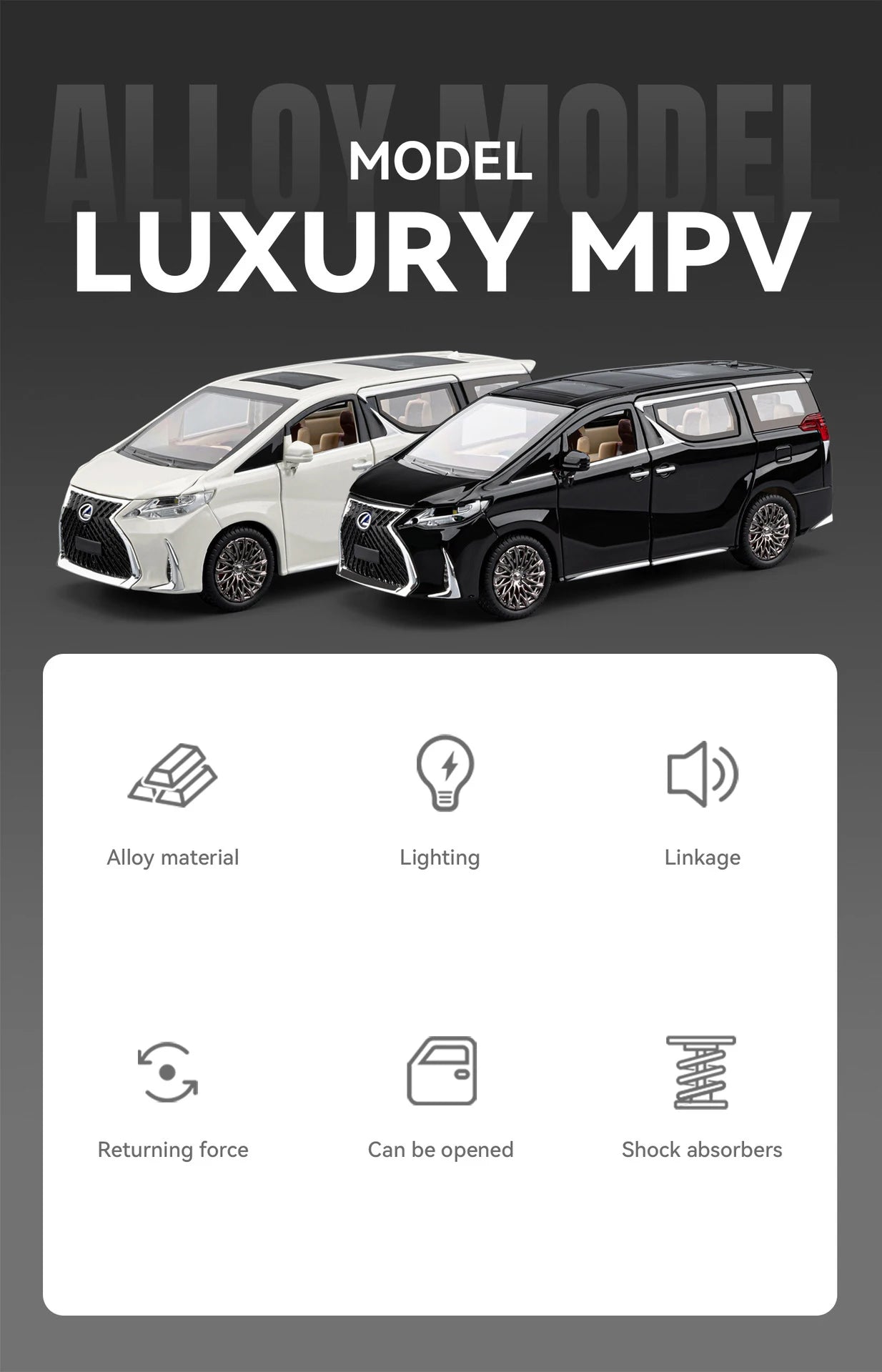 1 24 Scale Alloy MPV Diecast Pull Back Model Car with Sound and Light