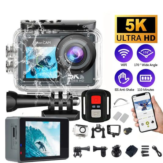 5K Action Camera Pro WiFi Waterproof Sports Camera with Remote Control EIS 1080P 60FPS for Bicycle Motorcycle Helmet