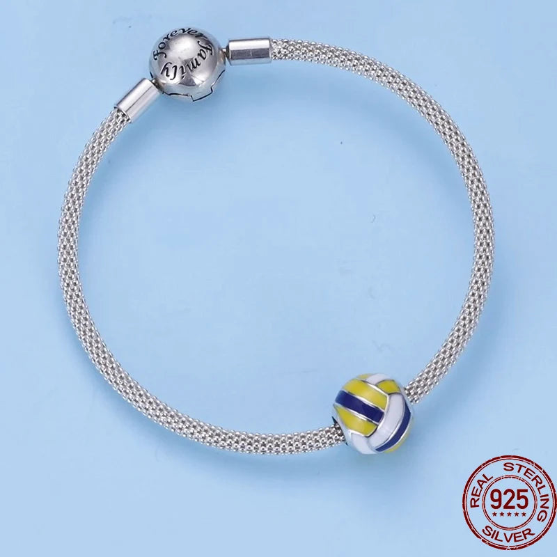 925 Sterling Silver Charm Tennis Ball Volleyball Football Bead Pendant