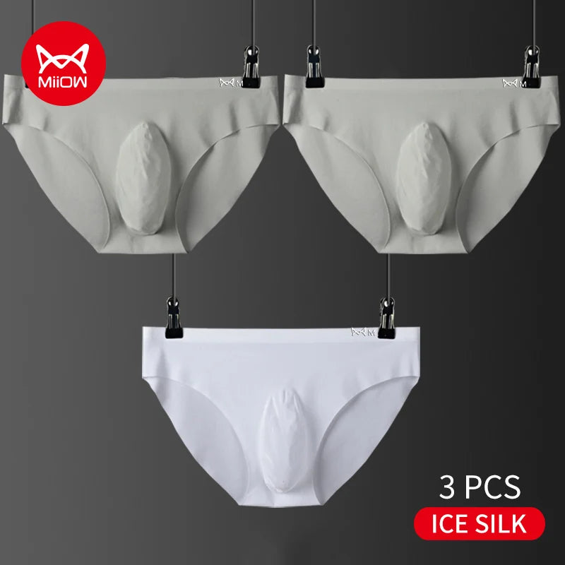 3-Pack Men’s Ice Silk Graphene Briefs – Antibacterial, Seamless, Mid-Waist & Breathable