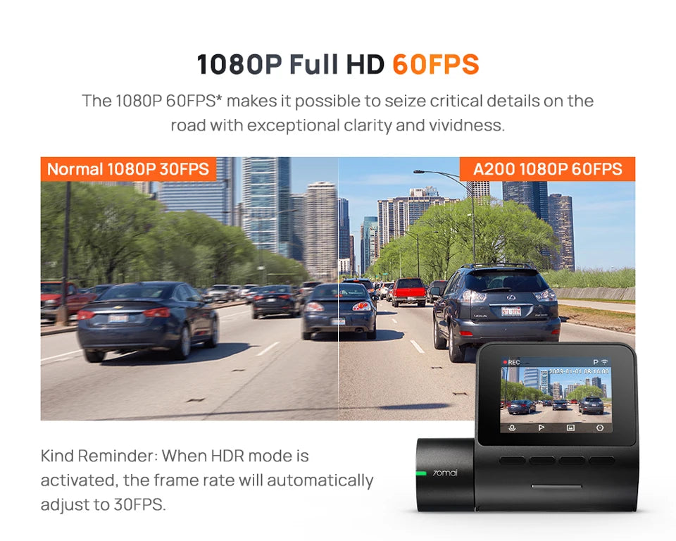 Dash Cam A200 Dual Channel 1080P HDR Car DVR – 2" IPS Screen, WiFi App Control, 130° Wide Angle, 24H Parking Monitor
