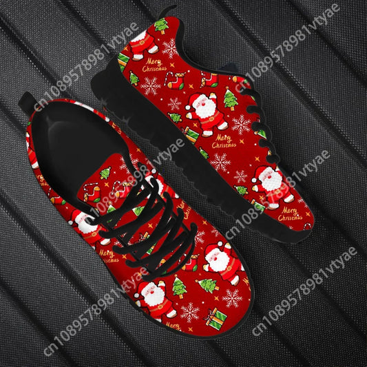 Custom Made Wear-Resistant Casual Sneakers Santa Claus Snowflake Pattern Lace up Flat Shoes Women Mens Tennis Christmas Gifts