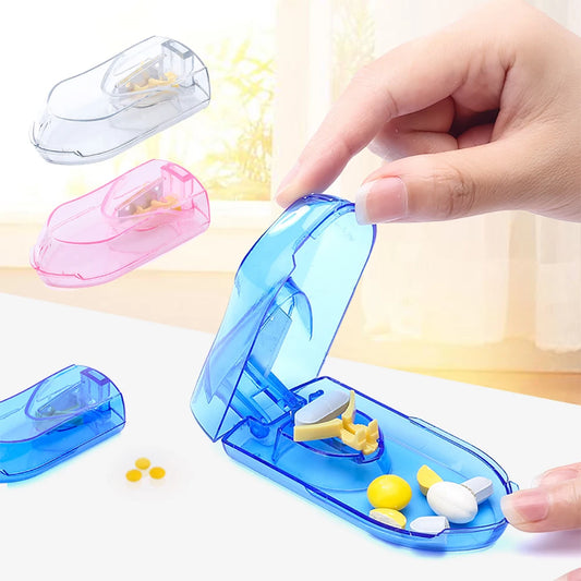 Pill Cutter With Invisible Storage Box Portable 2 In 1 Mini Drug Tablet Medicine Dustproof Divider Organizer Crusher Pill Box