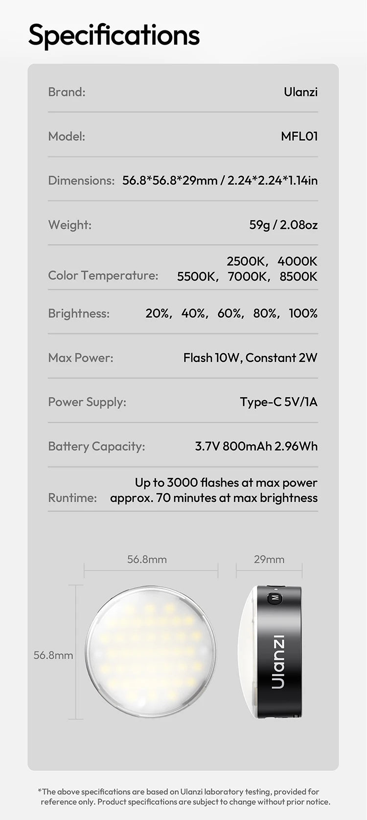 MFL01 Mini Magnetic Portable Phone Flash – 2500-8500K Bi-Color Dimmable Fill Light for iPhone & Android Vlog