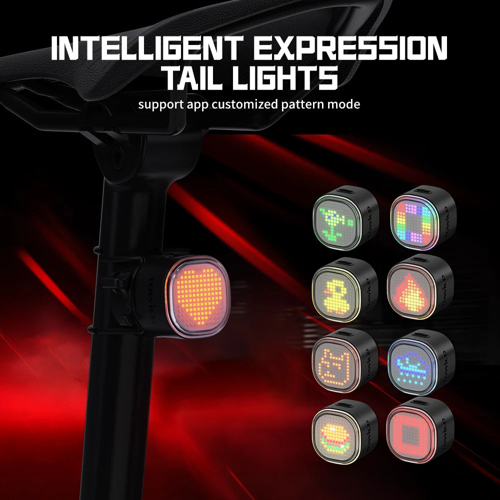 Customizable Intelligent Expression Taillights 140 LED Lights Smart Braking Sensor Multiple Colors Bicycle Rear Light