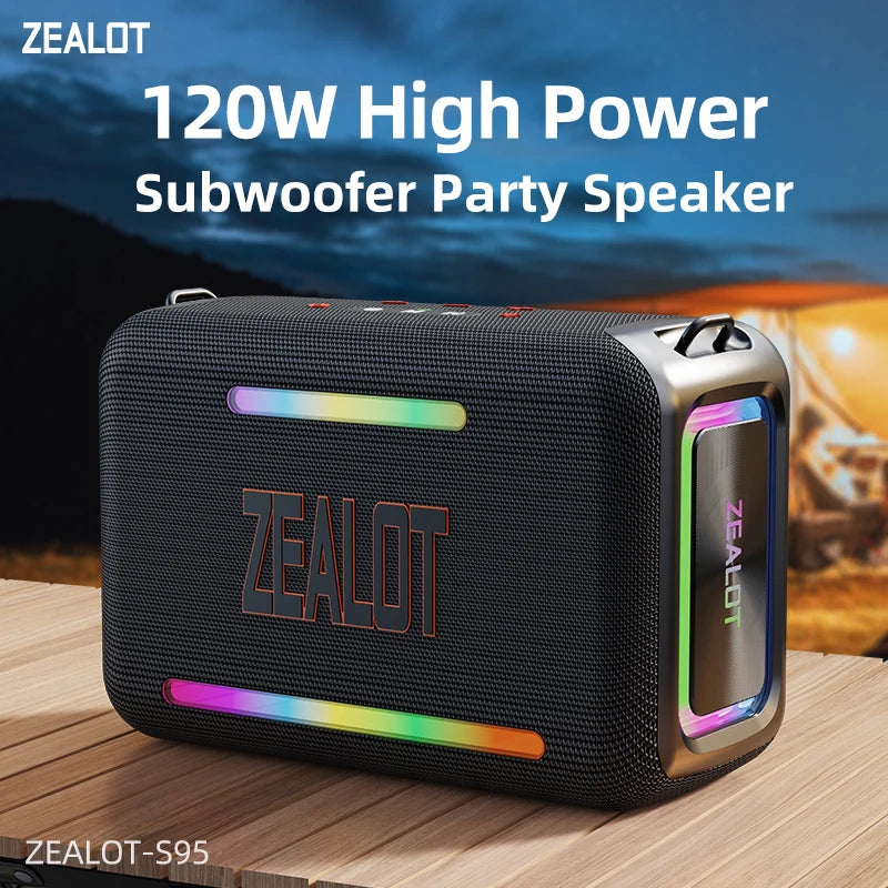 ZEALOT S95 120W RGB Portable Bluetooth Speakers, Massive Bass Party Boombox IPX6 Waterproof Speaker Large, Loud Outdoor Speaker