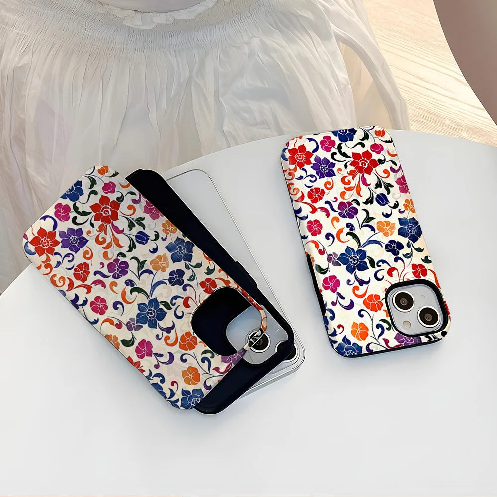 Flower Flora Green Leafs 2 in 1 Phone Case for iPhone 16 15 Pro Max 16 Plus Double Deck Shockproof Protective Cover