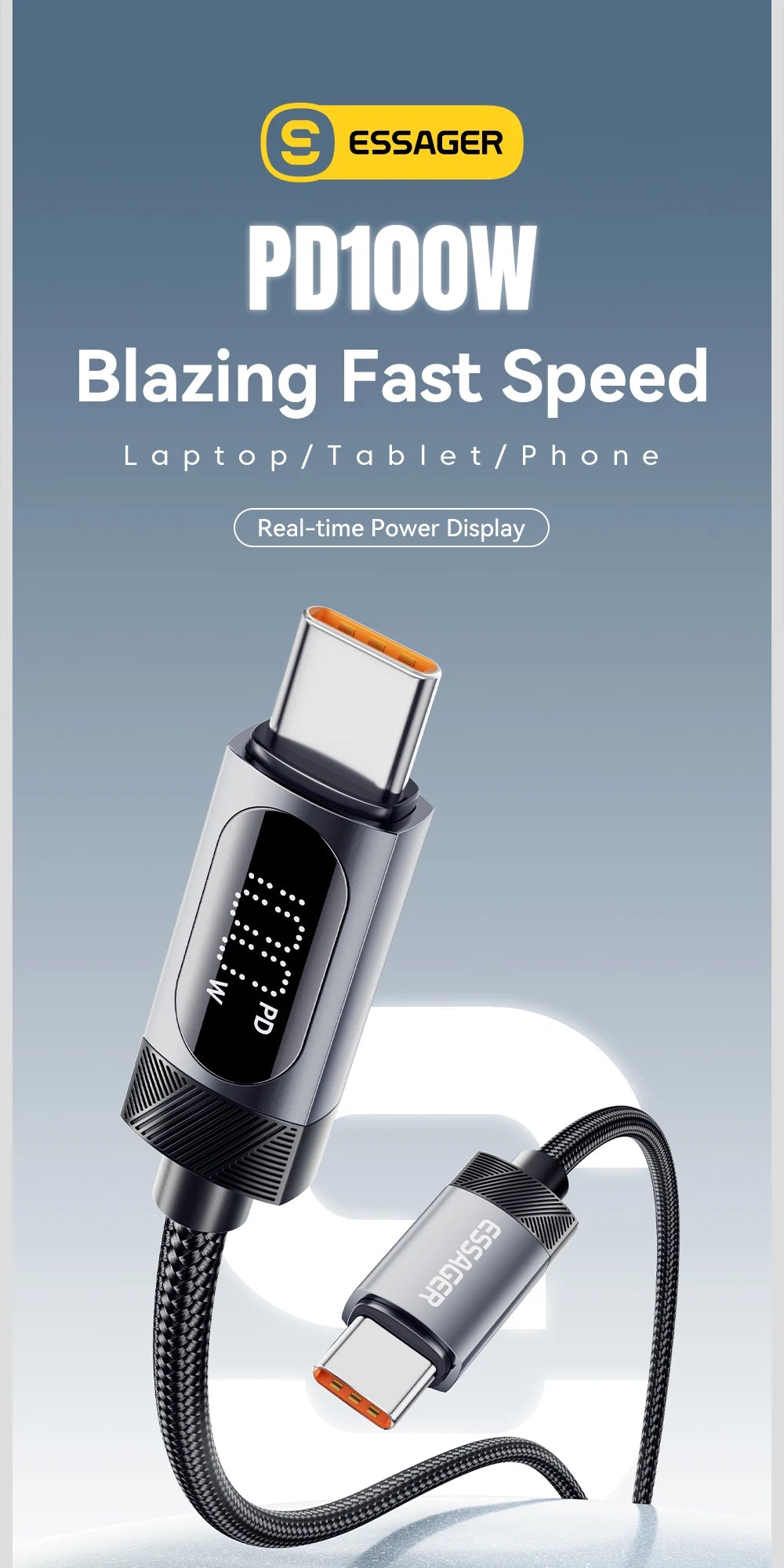 100W USB-C to USB-C Cable with Digital Display