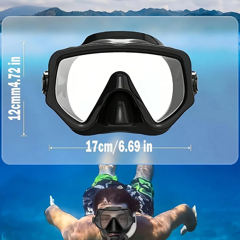Snorkel Mask Swimming Goggles Scuba Diving Silicone Skirt Tempered Glass Len Wide View Training With Nose Cover Adjustable Strap