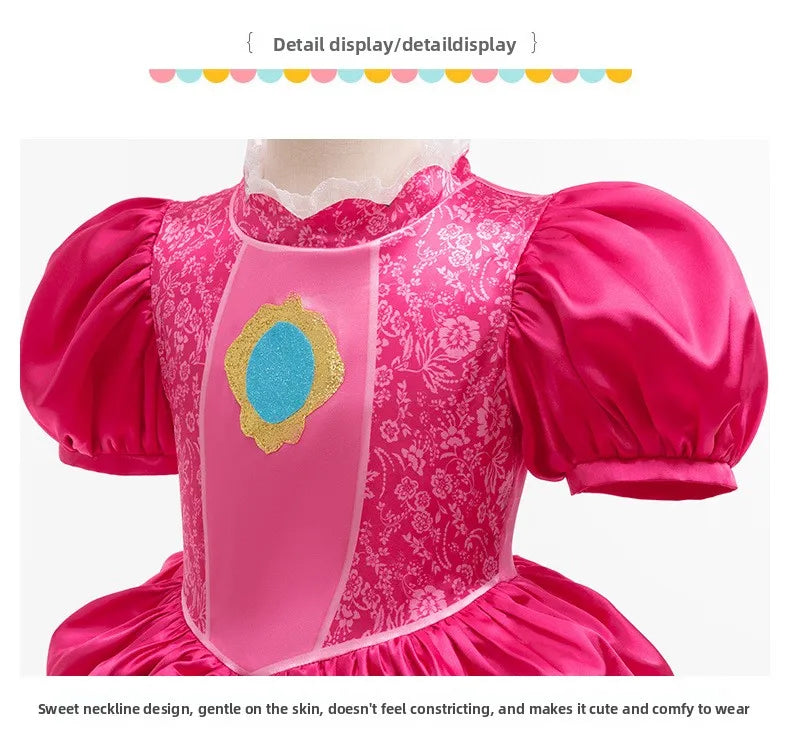 Hot Pink Puff Sleeve Princess Ball Gown with Crown and Handbag Set