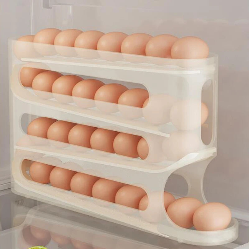 2–4 Layer Ladder-Style Slide Egg Storage Box – Large Capacity Automatic Rolling Refrigerator Egg Organizer