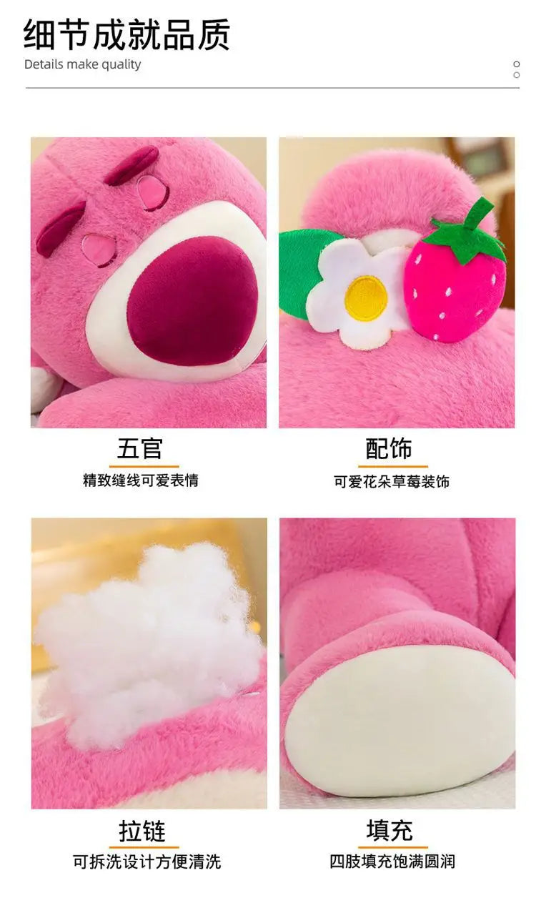 Kawaii Strawberry Bear Plush Stuffed Animal Lying Down Pillow