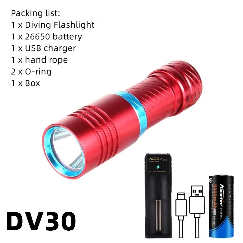 12W Diving Flashlight Rechargeable Underwater LED Torch