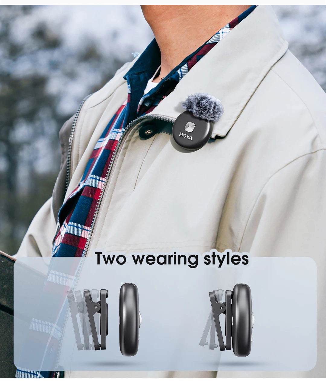 Omic 2-in-1 Wireless Lavalier Lapel Microphone for iPhone Android Smartphones Type-C Youtube Video Recording Streaming Vlog