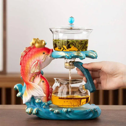 Fish Magnetic Teapot Glass Lazy Automatic Tea Making Household Pu'er Oolong Tea Set Infuser Drinking