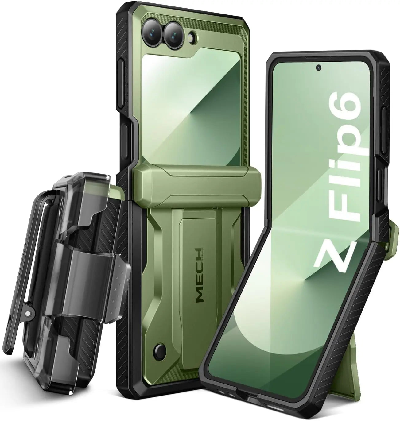 for Z Flip 6 Case with Kickstand Belt-Clip Hinge Protection Cover Screen Protector Military Grade Shockproof Phone Case