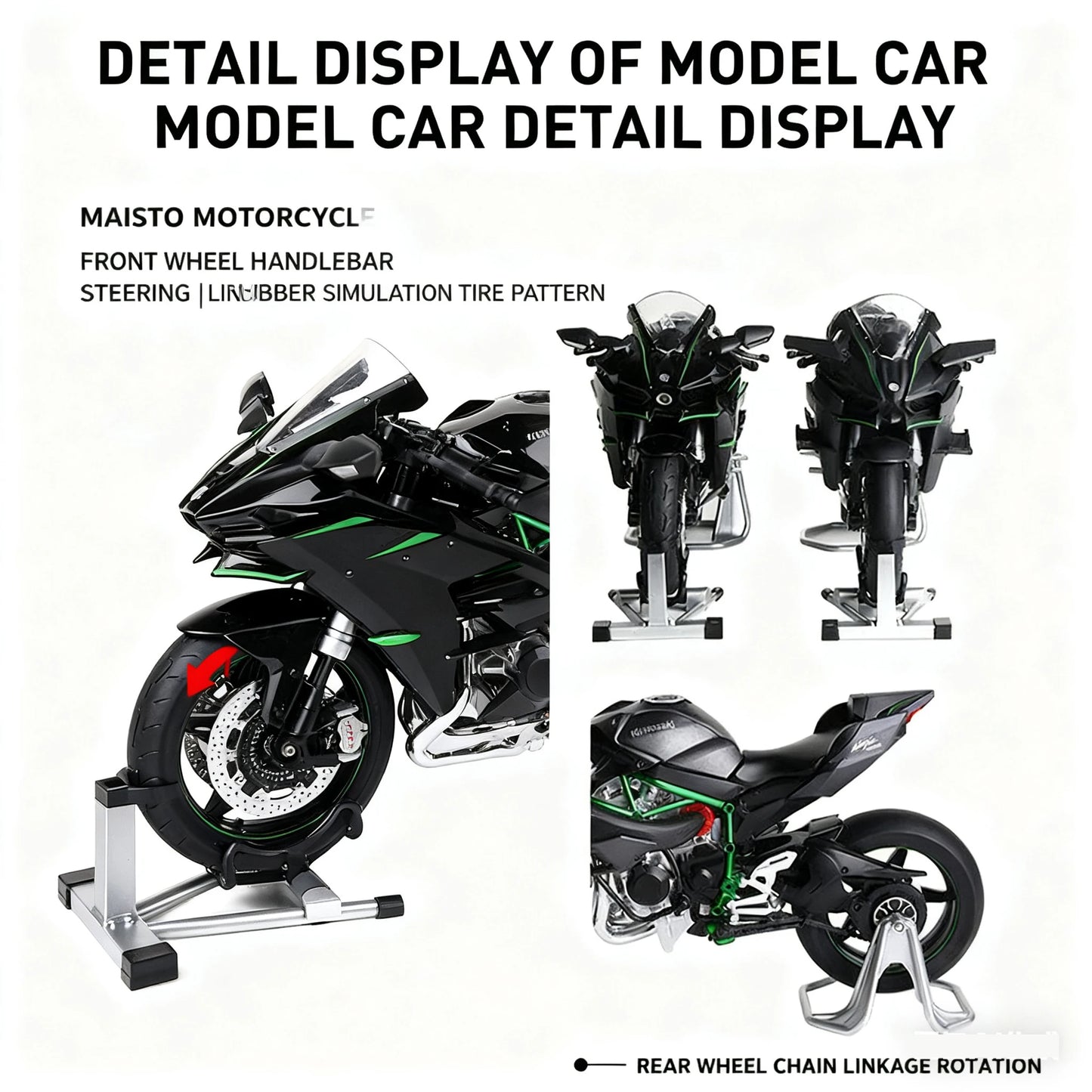 1:9 Kawasaki H2R Ninja With Spray Alloy Motorcycle Model Toy Vehicle Collection Sound and Light Off Road Autocycle Toys Car