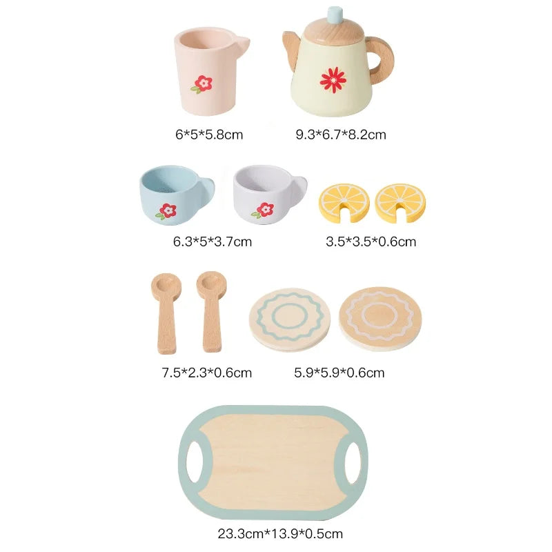Wooden Tea Set Pretend Play Toy with Teapot and Teacups