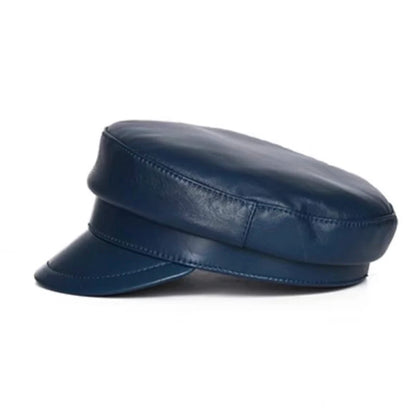 Hat Military Caps Black Real Leather students Hats Flat Female Adjustable Autumn Winter Captain Caps Navy Hat