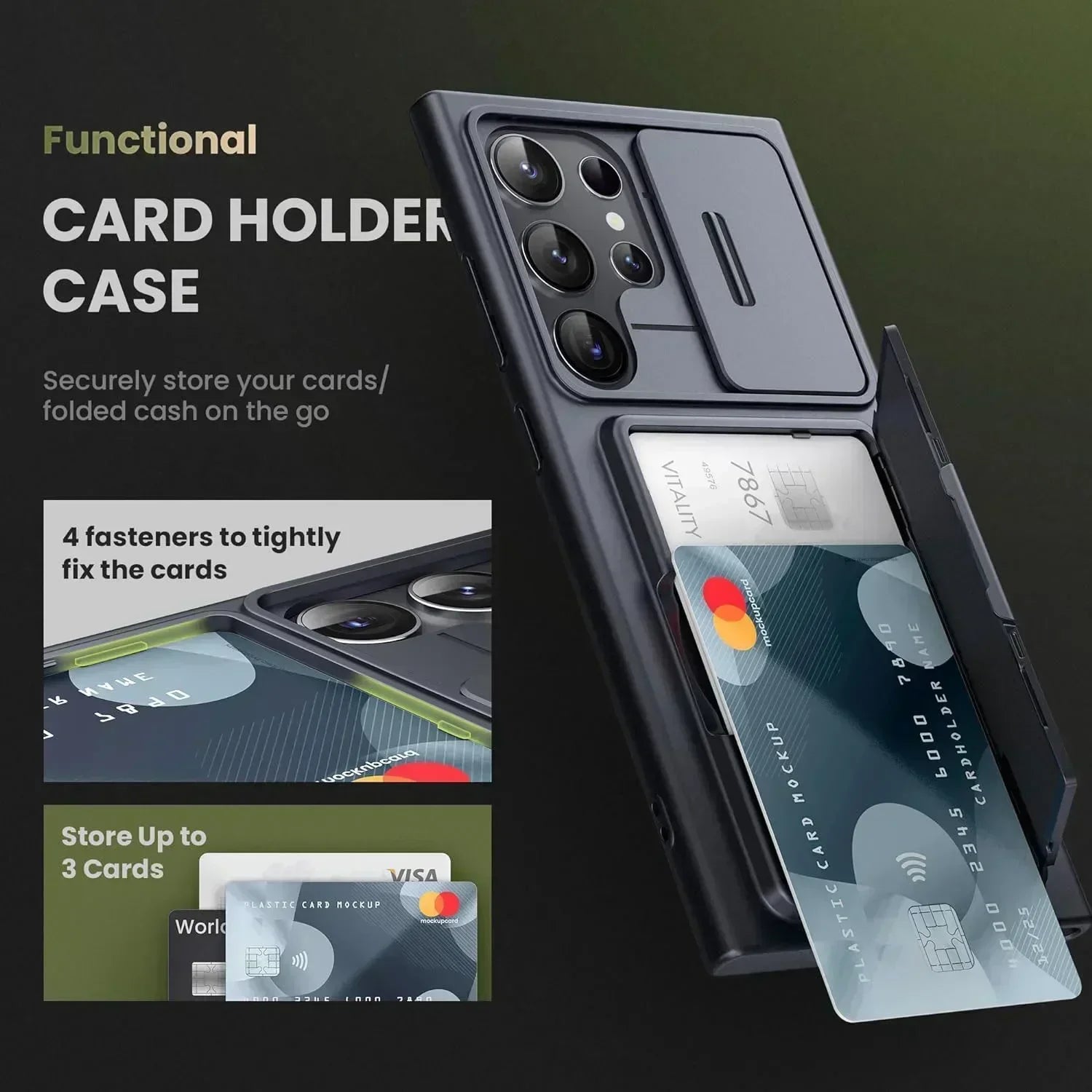 For Samsung Galaxy S24 Ultra Wallet Case With Card Holder Stand Sliding Camera Cover RFID Blocking Rugged Shockproof Protection