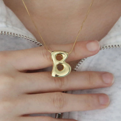 Creative A-Z Balloon Bubble Letter pendant Necklace for Women 18k Gold Plated Chunky Initial Necklaces