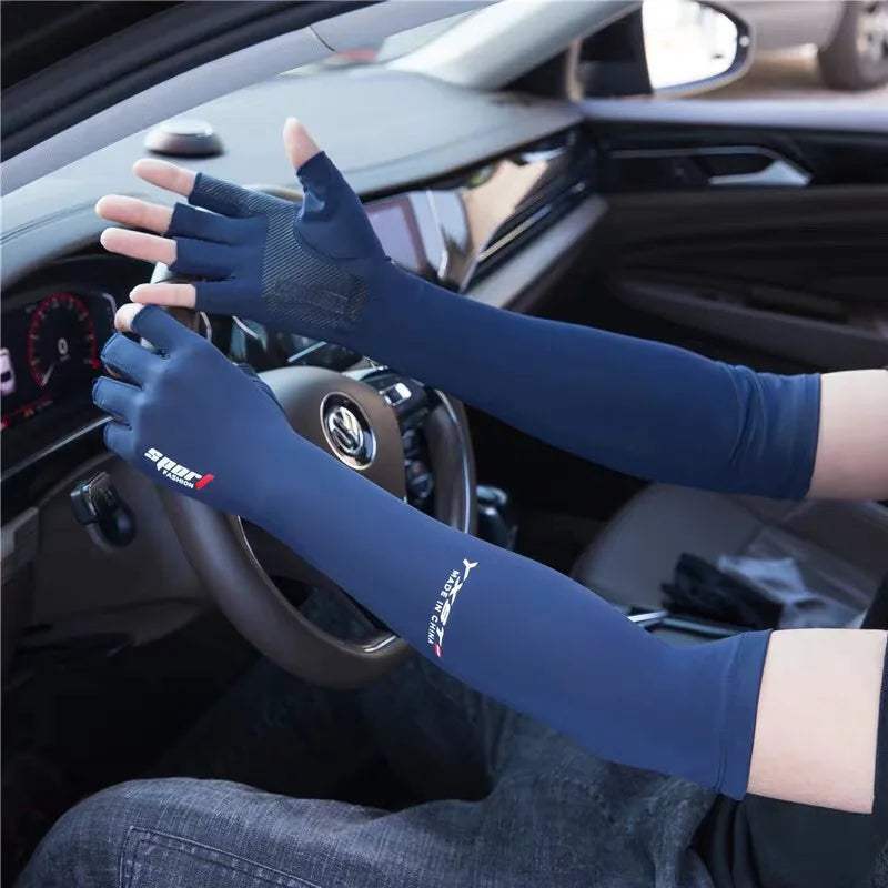 Sun Protection Gloves Arm Sleeves Summer Ice Silk Sleeves Driving and Riding Non-slip Fishing Ice Sleeves Half-finger Gloves