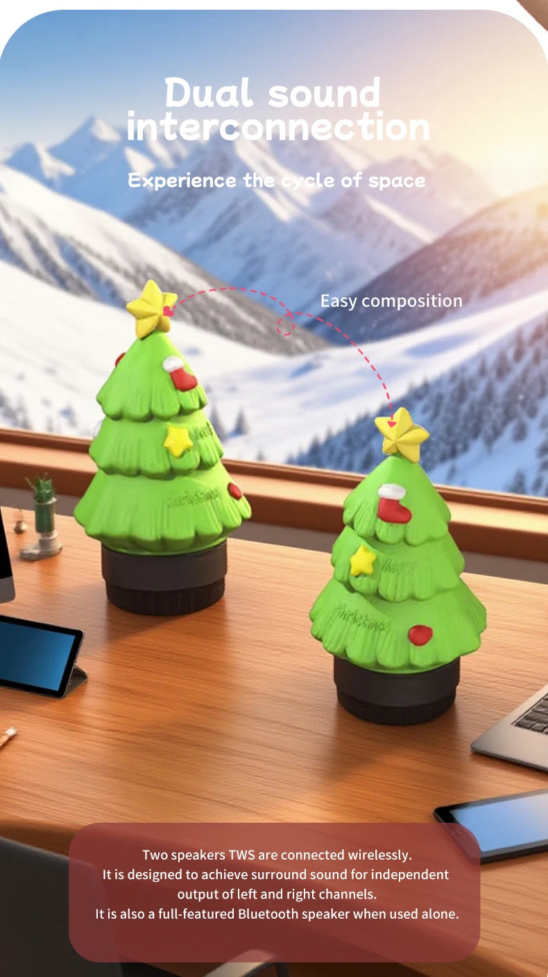 Christmas Eve Light Mini High Fidelity Bluetooth 5.3 Speaker TWS Connection Stereo Rechargeable LED Desk Lamp Christmas Gift
