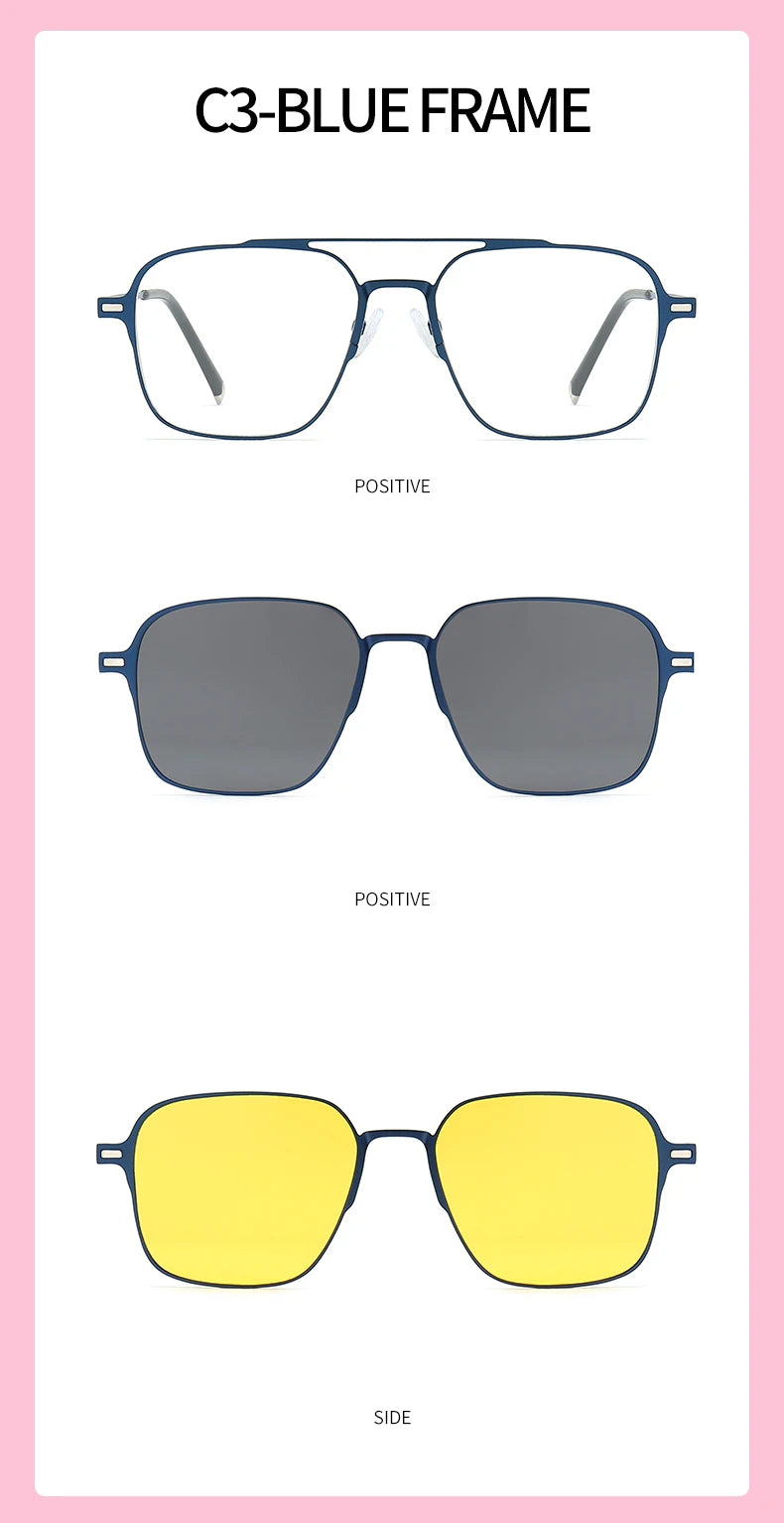 Titanium 3 In 1 Magnetic Clip On Polarized Sunglasses UV400 Optical Computer Glasses for Men Women
