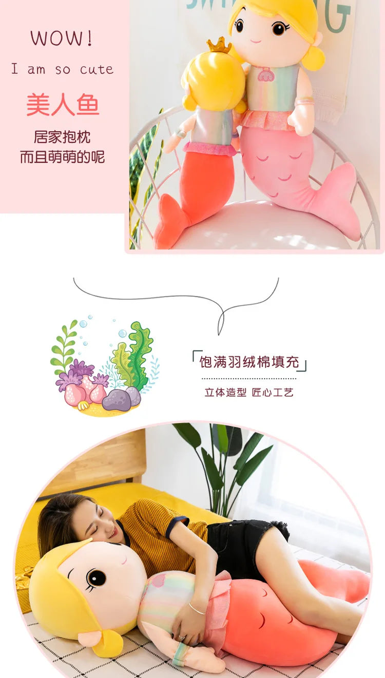 Kawaii Mermaid Plush Pillow Toy Cute Stuffed Doll for Kids Girls Bedroom Decor Perfect Christmas Birthday Gift Soft Cuddly Toy