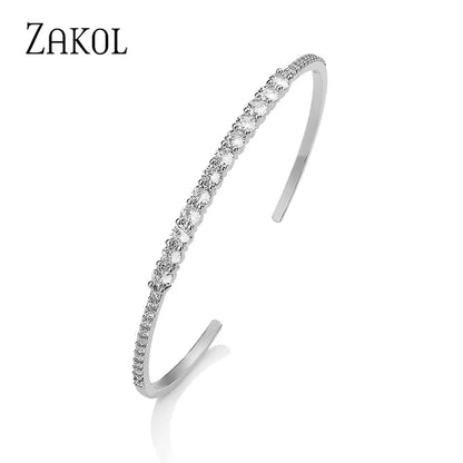 Green Zircon Cuff Bangles Bracelet for Women Oval Cubic Zirconia Gold Color Bracelets