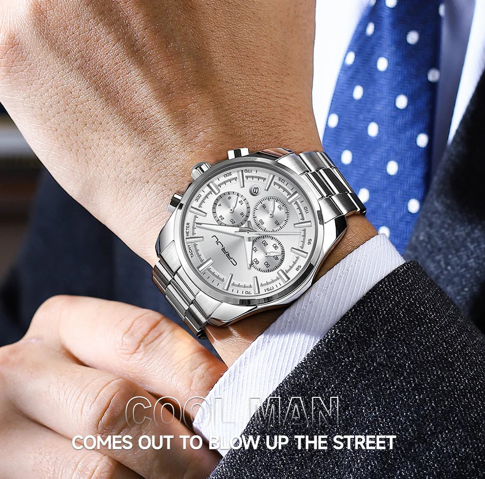 Men Watch Sports Casual Quartz Wristwatches with Chronograph Fashion Stainless Steel Auto Date Clock Male