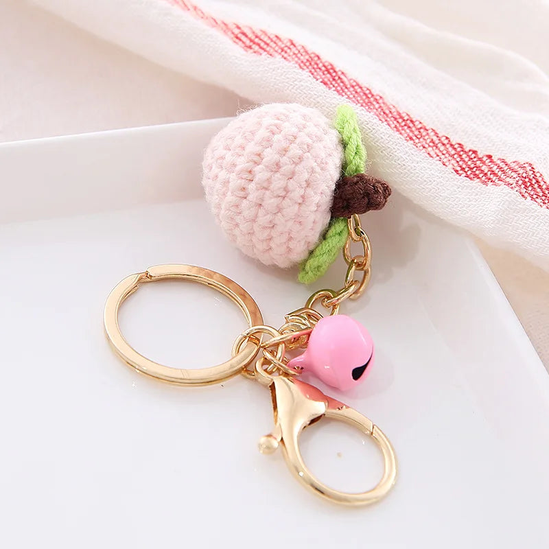 5 Pcs Handmade Weaving Keychain Wool Crochet Unique Knitted Pendant Keyring Strawberry Watermelon Orange Pendant Key Chain Gifts