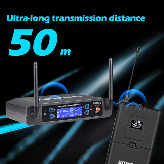 4 Channel Wireless Headset Microphone System for Stage Performances and Conferences