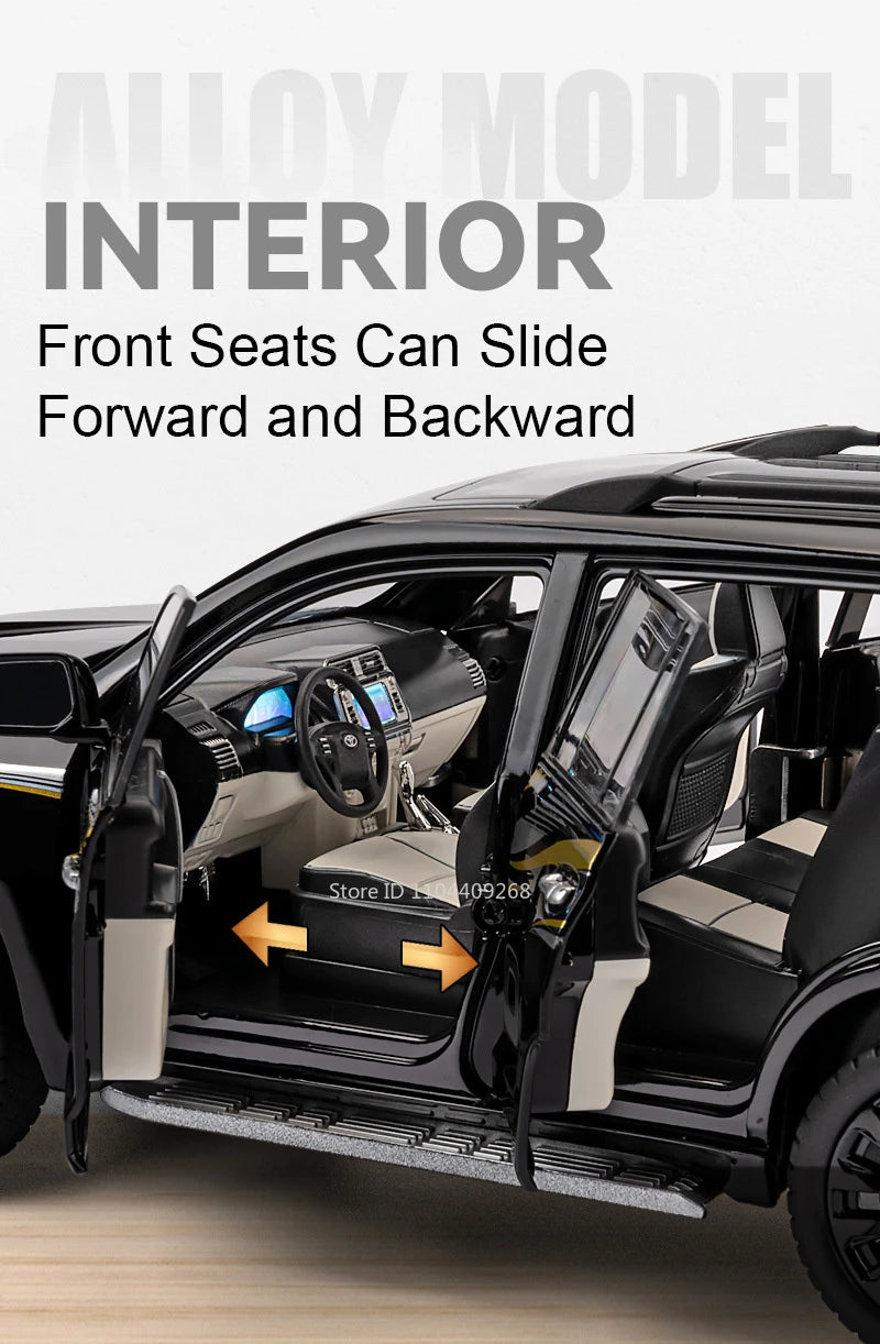 1:18 Large Size Prado SUV Model Toy Car Doors Opened Metal Diecast Shock Absorption Music Light Vehicles Models Birthday Gifts