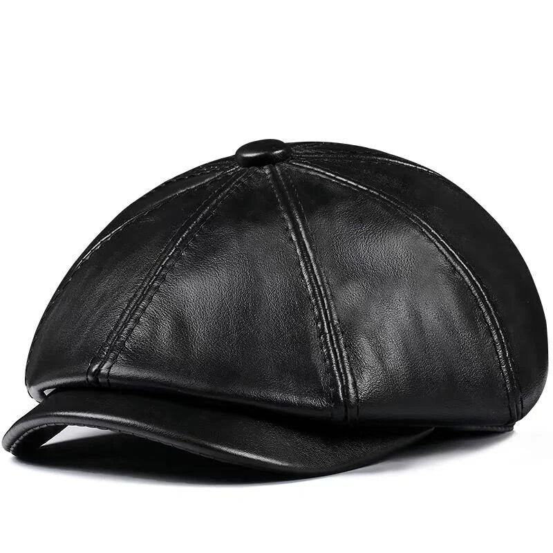 Spring Genuine Leather Hat Cap Cowhide Beret Warm  Cotton Men Padding Brand Brown/Black Duck Hat