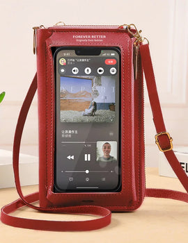 Charging Hole Touch Screen Phone Bag Women Soft Leather Simple Shoulder Bag Fashion Crossbody Bag Transparent Mini Wallet