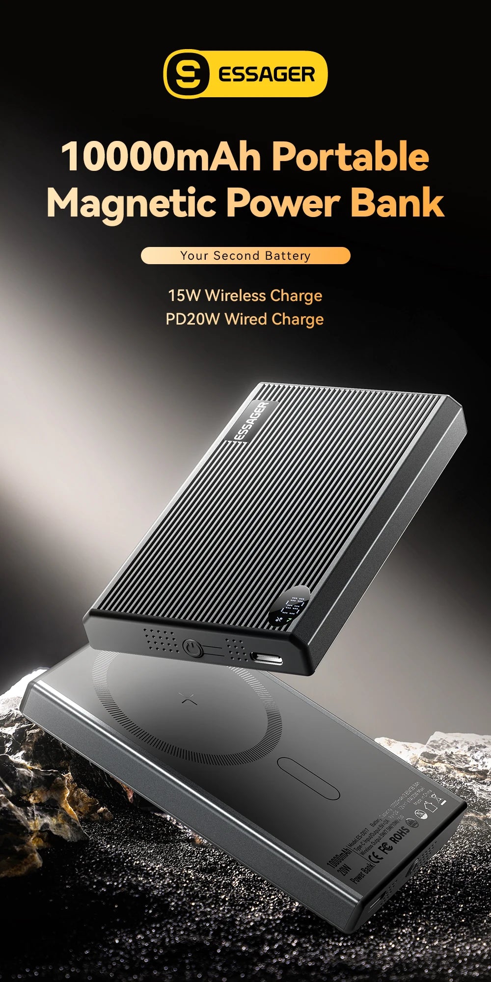 10000mAh Magnetic Power Bank 20W PD Wireless Fast Charging Slim Portable Charger for iPhone MagSafe