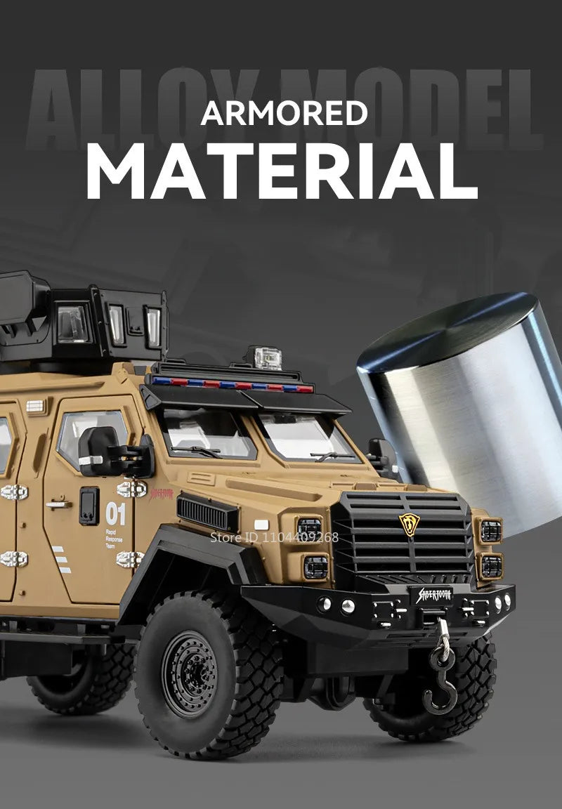 Scale 1:24 Sabertooth Car Model Toy Doors Opened Pull Back Metal Diecast Shock Absorption Armored Vehicles Desktop Ornaments