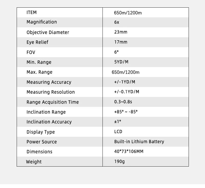 Rechargeable Golf Laser Rangefinder 1200m 650m with Slope Adjusted Flag-Lock Vibration Distance Meter Telescope Hunting