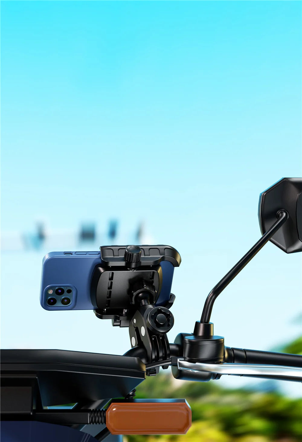Motorcycle Phone Holder One-Touch Auto Quick Lock Bike Phone Mount ATV Bicycle Scooter Phone Holder with Aluminum Handlebar Base