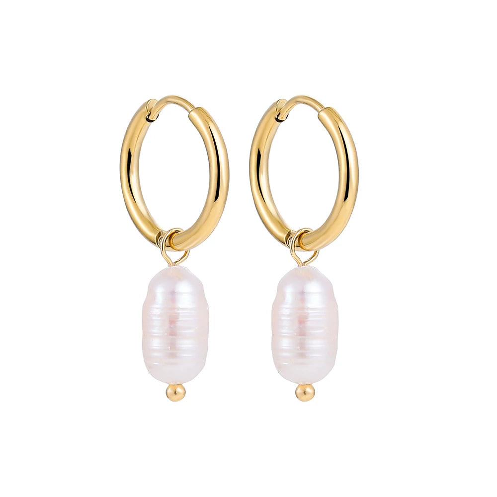 Minimalist Eardrop Pearl Small Hoop Earrings